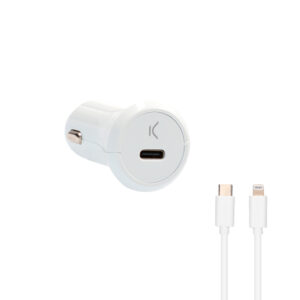 KSIX CAR CHARGER USB-C 18W PD + CABLE MFI USB-C LIGHTNING 3A 1M WHITE