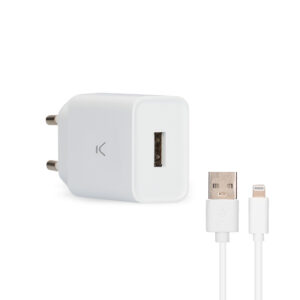 KSIX WALL CHARGER USB-A 12W + CABLE MFI USB-A LIGHTNING 2,4A 1M WHITE