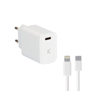 KSIX WALL CHARGER USB-C 20W PD + CABLE MFI USB-C LIGHTNING 3A 1M WHITE