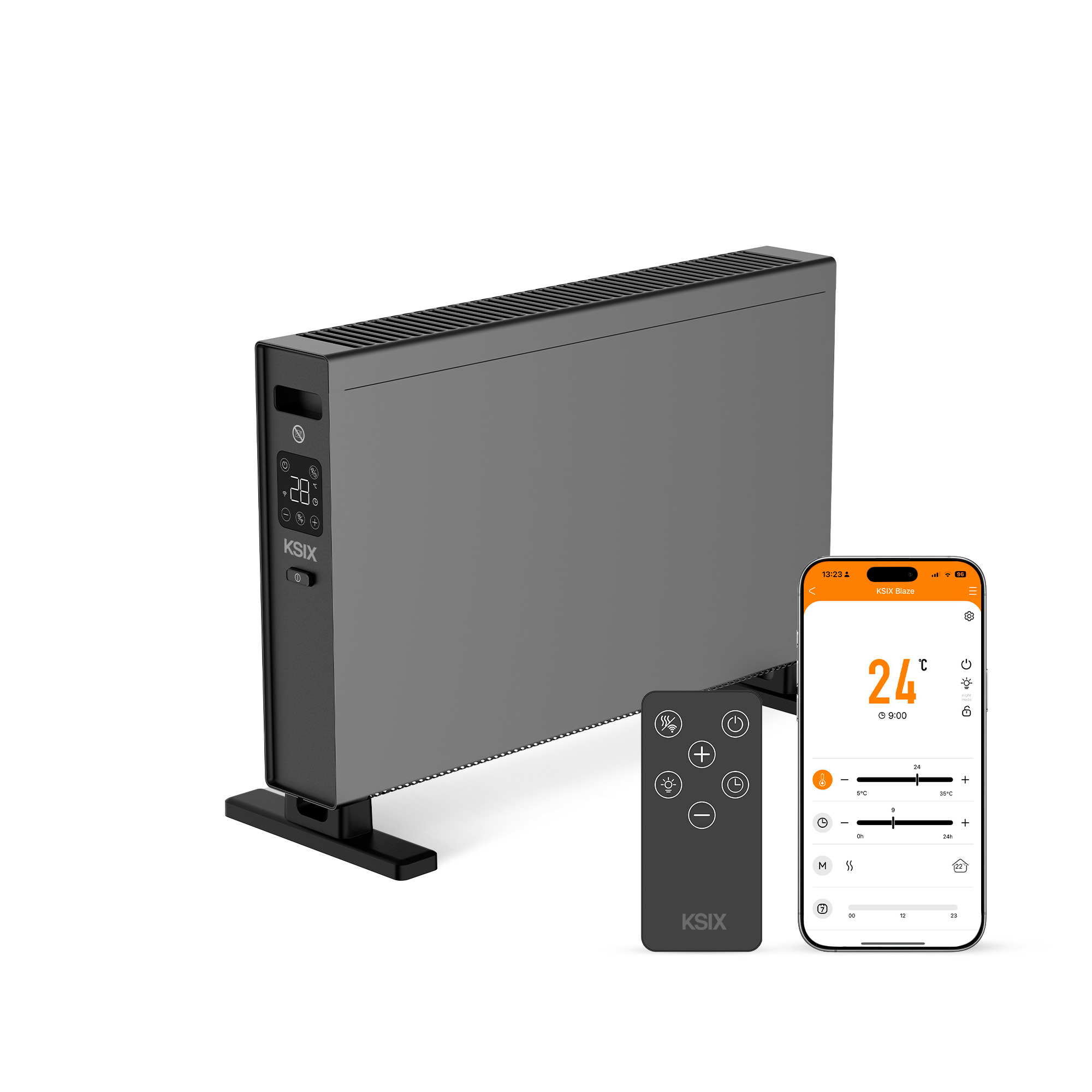 KSIX BLAZE 2000W ELECTRIC HEATER LED TOUCH SCREEN 2 MODES TUYA APP REMOTE CONTROL Noir