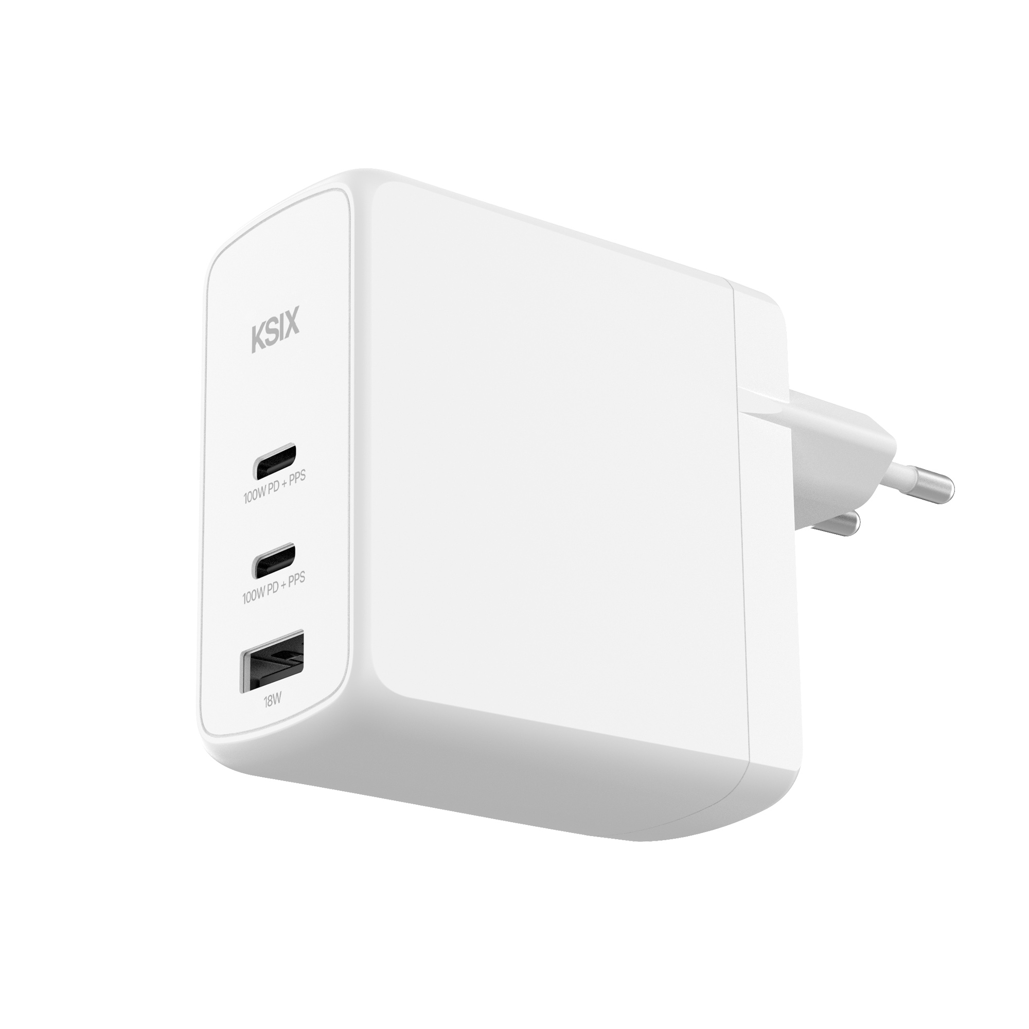 KSIX 100W GAN PPS POWER DELIVERY MULTIPORT 2 USB-C + USB-A Blanc