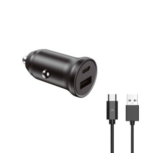 KSIX CAR Chargeur DUAL USB-A 20W PD + Câble USB-A USB-C 1M Noir