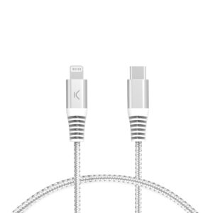 KSIX CHARGE & SYNC Câble Tressé USB-C LIGHTNING MFI 3A 2M Blanc