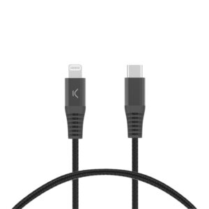 KSIX Tressé Chargement AND DATA Câble USB-C LIGHTNING MFI 3A 2M Noir