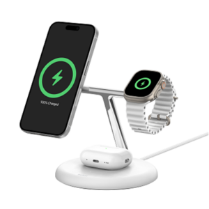 Belkin BoostCharge Pro 3-in-1 Magnetic Charging Stand with Qi2 Fast Wireless Charging 15W, White