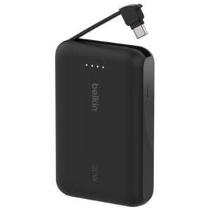 Belkin BoostCharge Power Bank 10K, PD 20W with USB-C Integrated Cable and USB-C port, BLACK