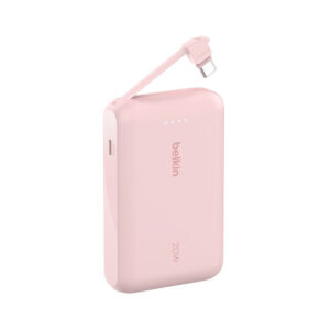 Belkin BoostCharge Power Bank 10K, PD 20W with USB-C Integrated Cable and USB-C port,PINK