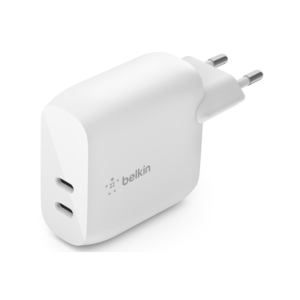 Belkin BoostCharge Dual 20W USB-C PD Wall Charger 40W, Features a 20W on each USB-C port Support Dual PD and PPS protocols, Universal compatibility