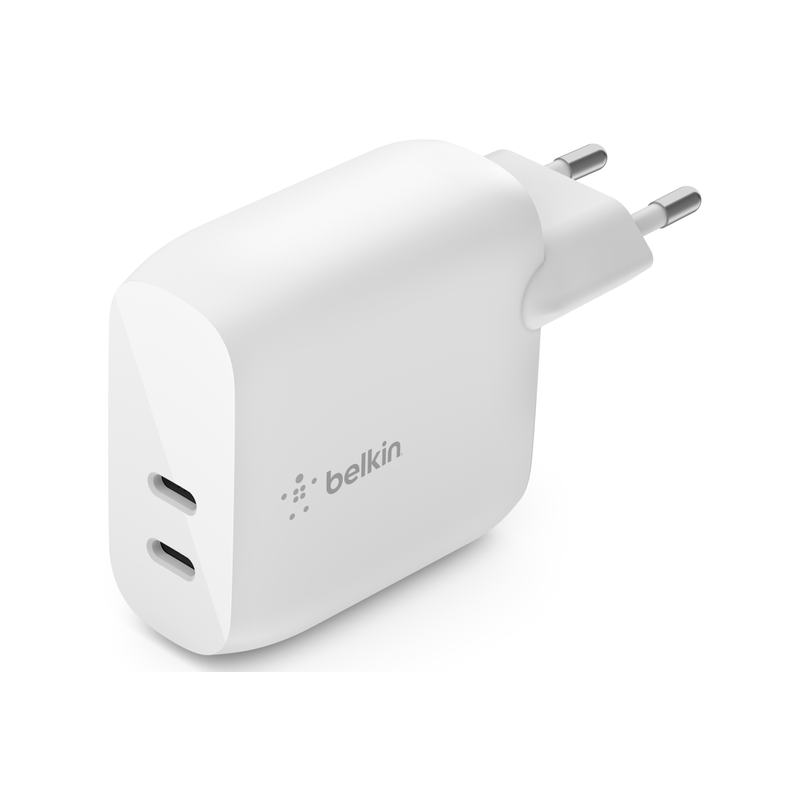 Belkin BoostCharge Dual 30W USB-C PD Wall Charger 60W, Features a 30W on each USB-C port Support Dual PD and PPS protocols, Universal compatibility – support all PD-enabled devices (laptops, tablets, smartphones)