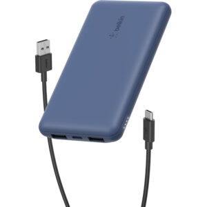 Belkin BoostCharge 3-Port 10K Power Bank with USB-C 15W, dual USB-A, 15cm USB-A to USB-C Cable, Blue
