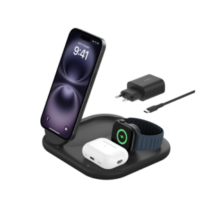 Belkin BoostCharge 3-in-1 Magnetic Charging Stand with Qi2 Fast Wireless Charging 15W, Black